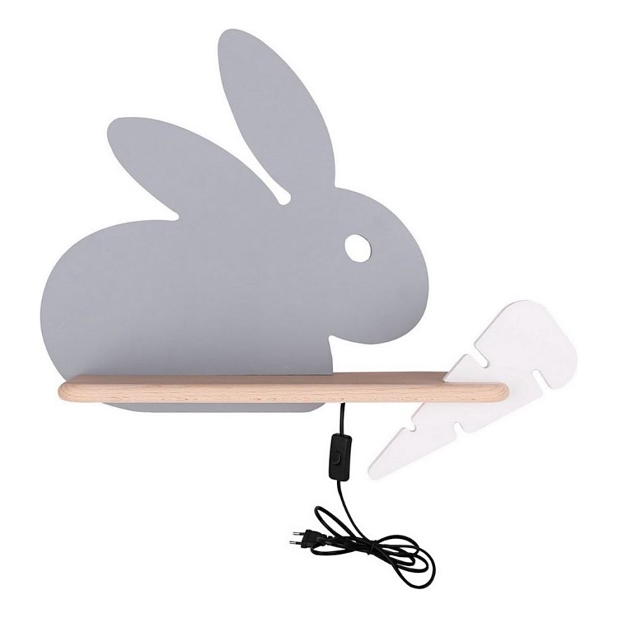 LED vägglampa med hylla för barn RABBIT LED/4W/230V grå/vit/trä