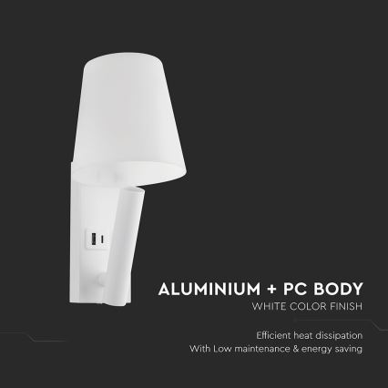 LED-vägglampa med USB-port LED/2W/230V 3000K vit