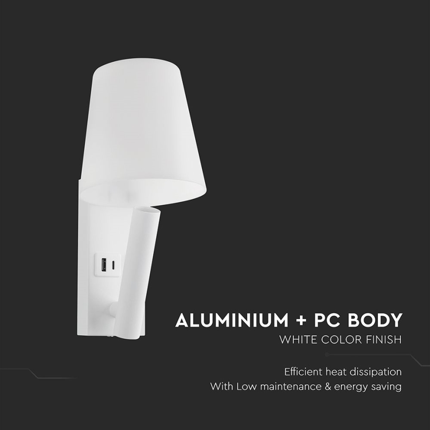 LED-vägglampa med USB-port LED/2W/230V 3000K vit