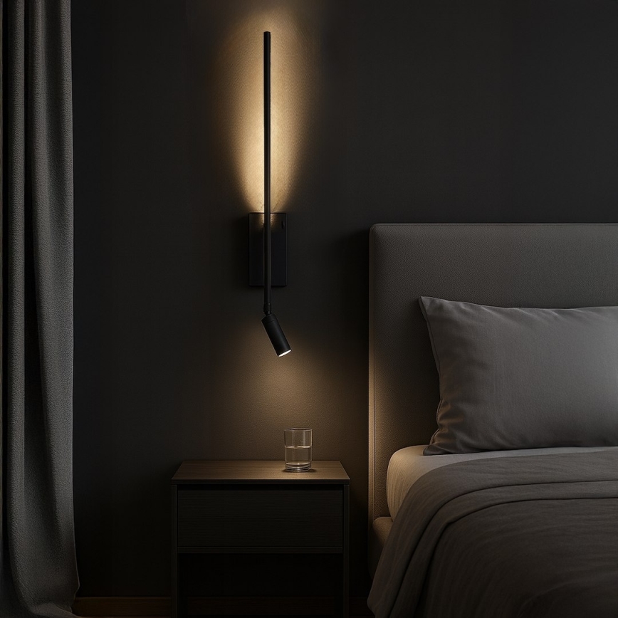 LED vägglampa TORCH LED/6W/230V + LED/3W svart