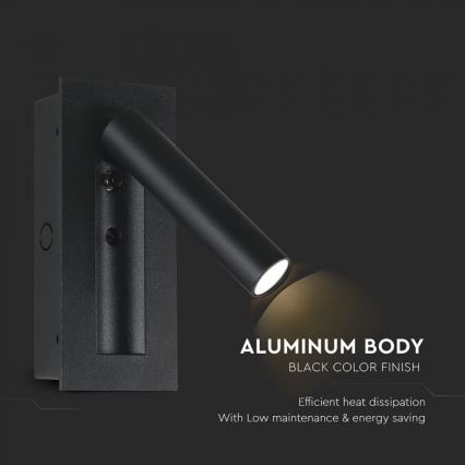 LED väggspot LED/2W/230V 3000K svart