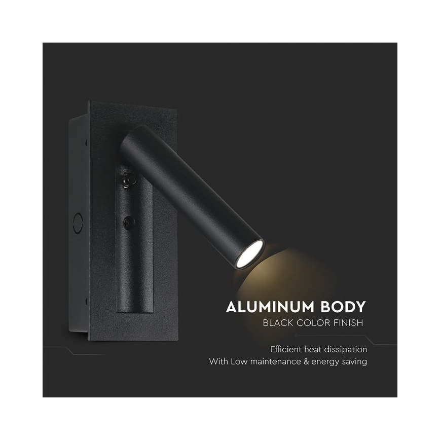 LED väggspot LED/2W/230V 3000K svart