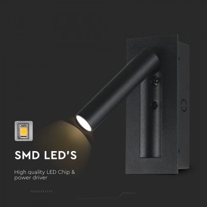 LED väggspot LED/2W/230V 3000K svart