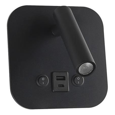 LED väggspot med USB-port LED/8W/230V 3000K svart
