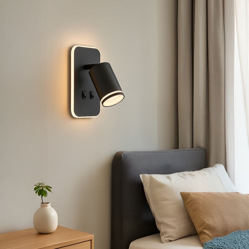 LED väggspot PIPE 1xGU10/10W/230V + LED/6W svart