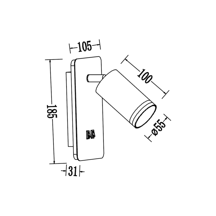 LED väggspot PIPE 1xGU10/10W/230V + LED/6W svart