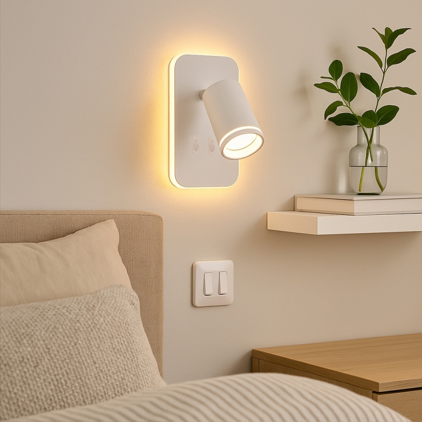 LED väggspot PIPE 1xGU10/10W/230V + LED/6W vit