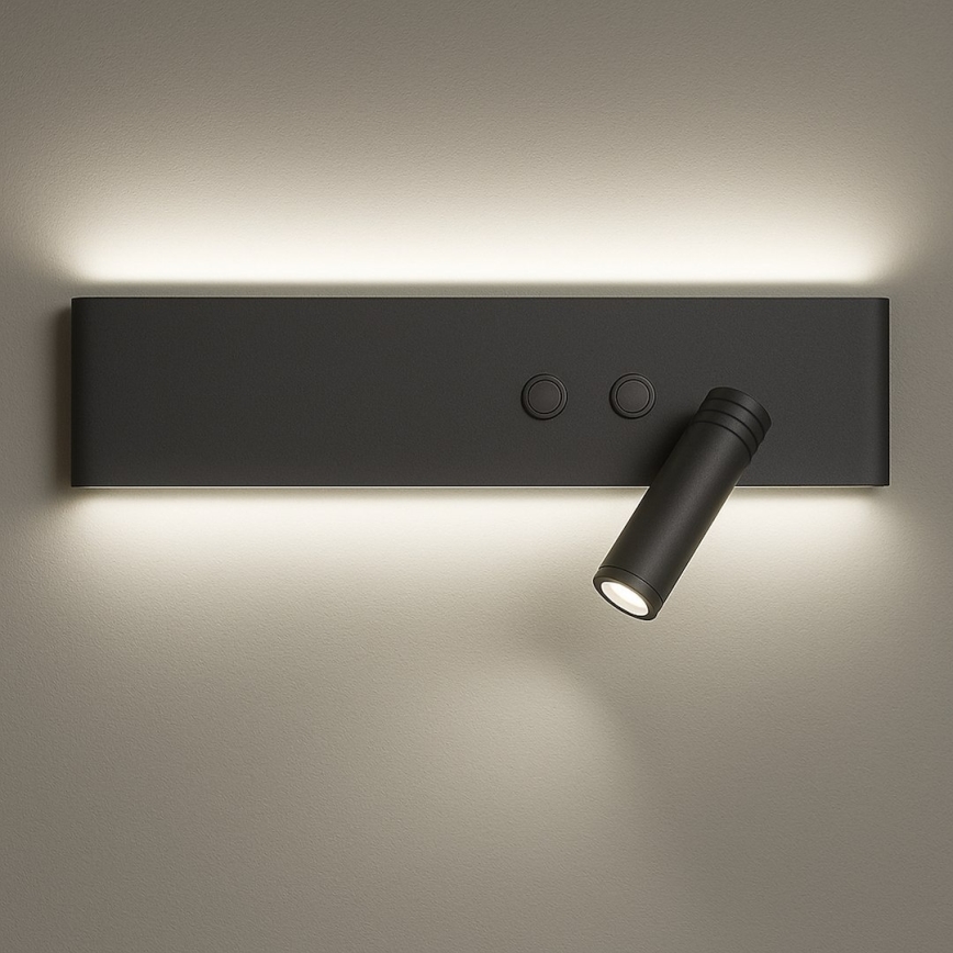 LED väggspot RESORT LED/10W/230V + LED/3W, svart, högerutförande