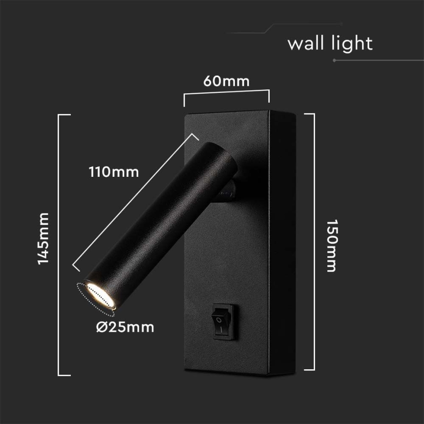 LED väggspotlight LED/2W/230V 4000K svart