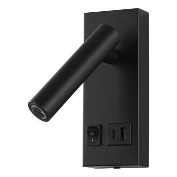 LED väggspotlight med USB LED/2W/230V svart