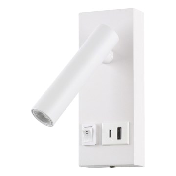 LED väggspotlight med USB LED/2W/230V vit
