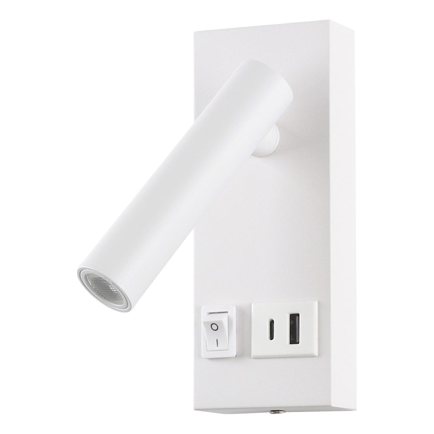 LED väggspotlight med USB LED/2W/230V vit