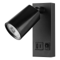 LED väggspotlight med USB LED/5W/230V svart