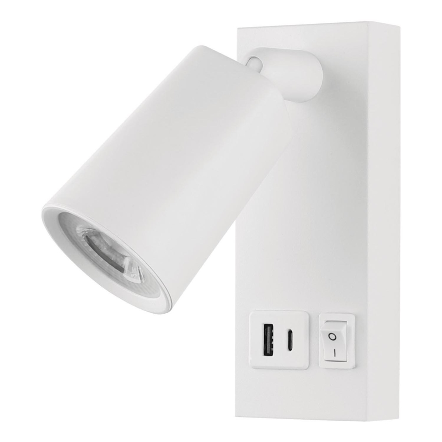 LED väggspotlight med USB LED/5W/230V vit
