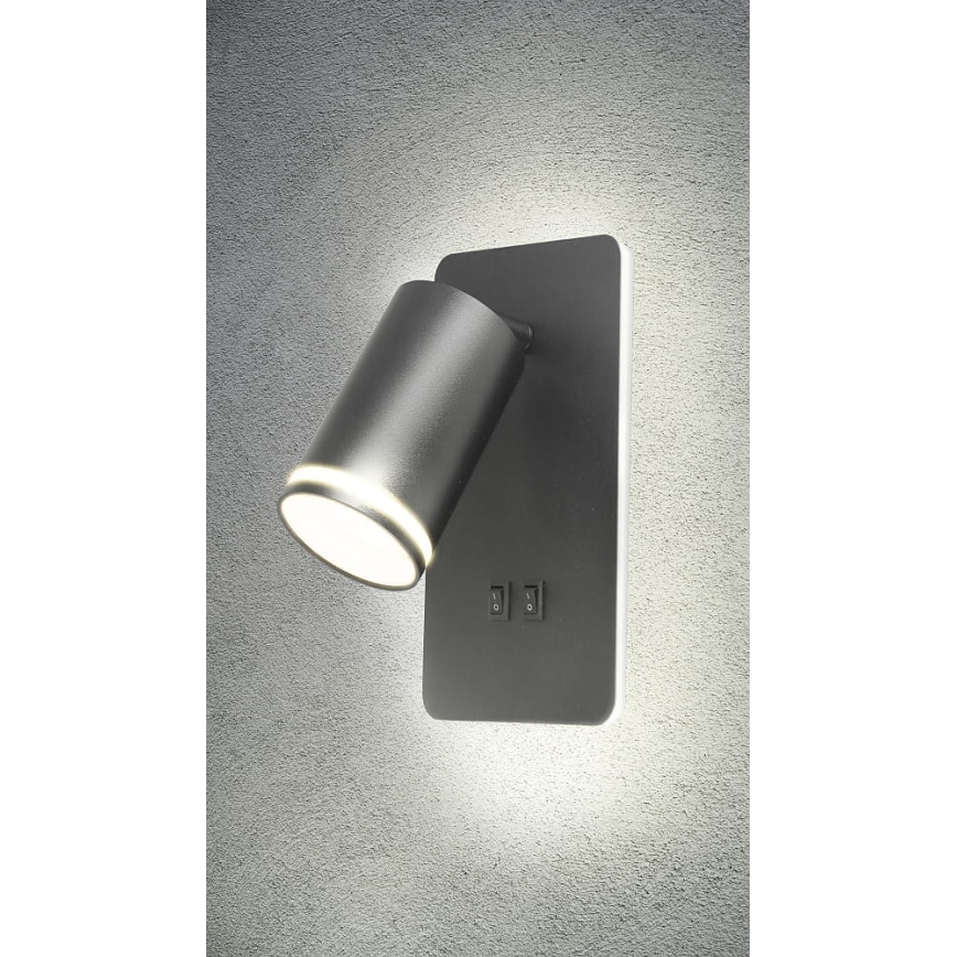 LED väggspotlight PARIS 1xGU10/10W/230V + LED/6W/230V svart
