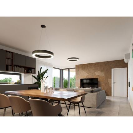 LED2 - LED ljuskrona med upphängningsrem SATURN LED/80W/230V 3000K diameter 80 cm svart