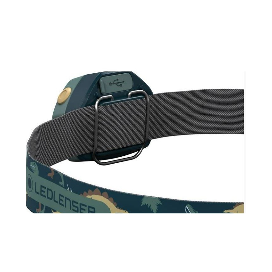 Ledlenser KIDLED4R DINO - Dimbar, uppladdningsbar LED-pannlampa för barn, 280 mAh, IPX4, 40 lm, 18 h, grön
