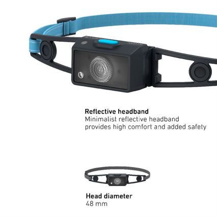 Ledlenser NEO1R - Dimbar uppladdningsbar LED-pannlampa, 730 mAh, IP67, 250 lm, 15 h, blå