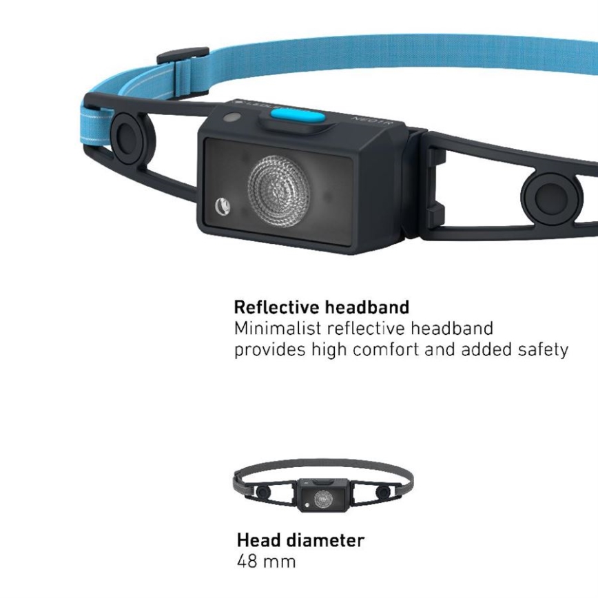 Ledlenser NEO1R - Dimbar uppladdningsbar LED-pannlampa, 730 mAh, IP67, 250 lm, 15 h, blå