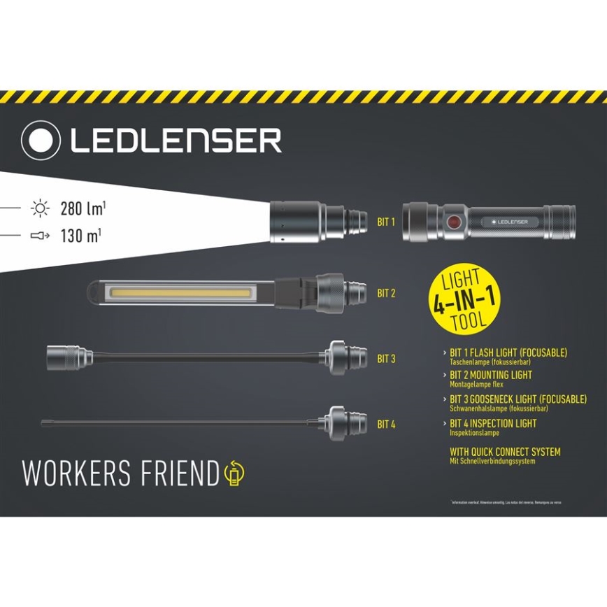 Ledlenser WORKERS FRIEND - dimbar uppladdningsbar LED-ficklampa, 2500 mAh, 280 lm, 80 h, svart