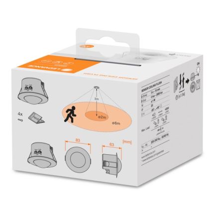 Ledvance - Infälld infraröd rörelsesensor FLUSH 230V vit
