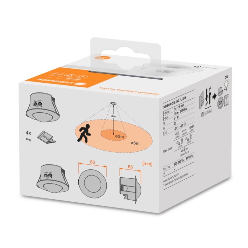 Ledvance - Infälld infraröd rörelsesensor FLUSH 230V vit