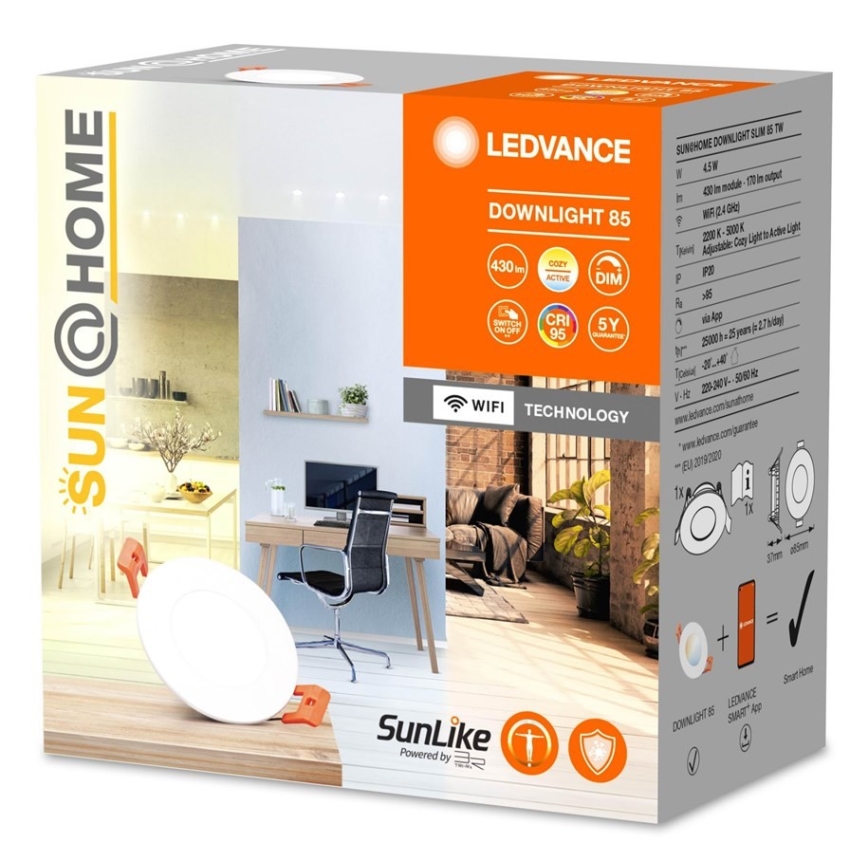 Ledvance - LED Dimbar infälld belysning SUN@HOME LED/4,5W/230V 2200-5000 CRI 95 Wi-Fi