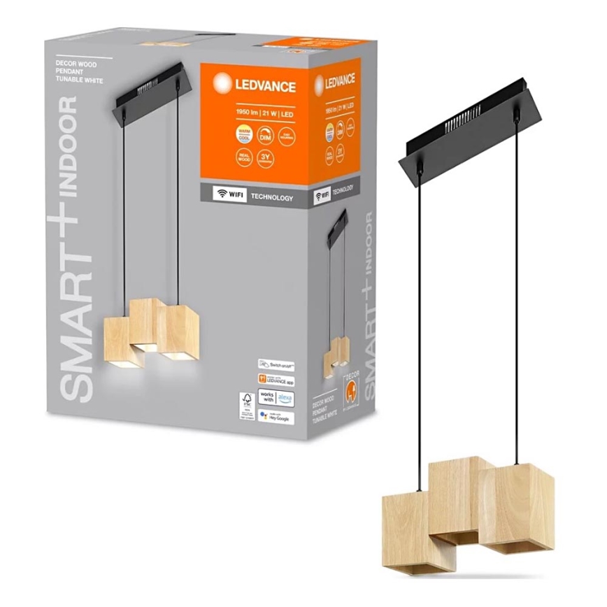 Ledvance - LED Dimbar ljuskrona med upphängning DECOR WOOD 3xLED/7W/230V Wi-Fi
