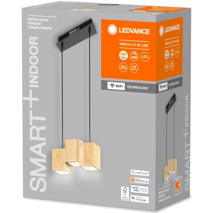 Ledvance - LED Dimbar ljuskrona med upphängning DECOR WOOD 3xLED/7W/230V Wi-Fi