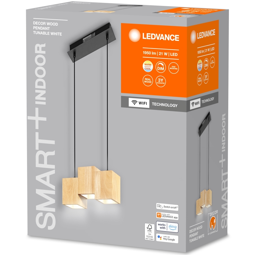 Ledvance - LED Dimbar ljuskrona med upphängning DECOR WOOD 3xLED/7W/230V Wi-Fi
