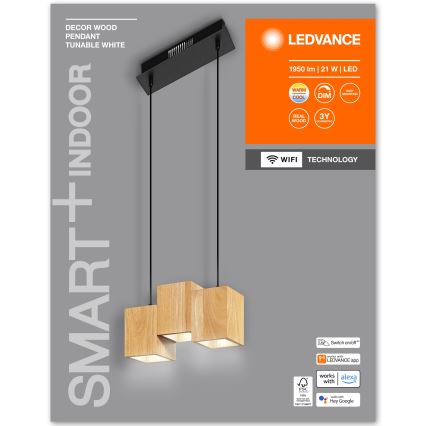 Ledvance - LED Dimbar ljuskrona med upphängning DECOR WOOD 3xLED/7W/230V Wi-Fi