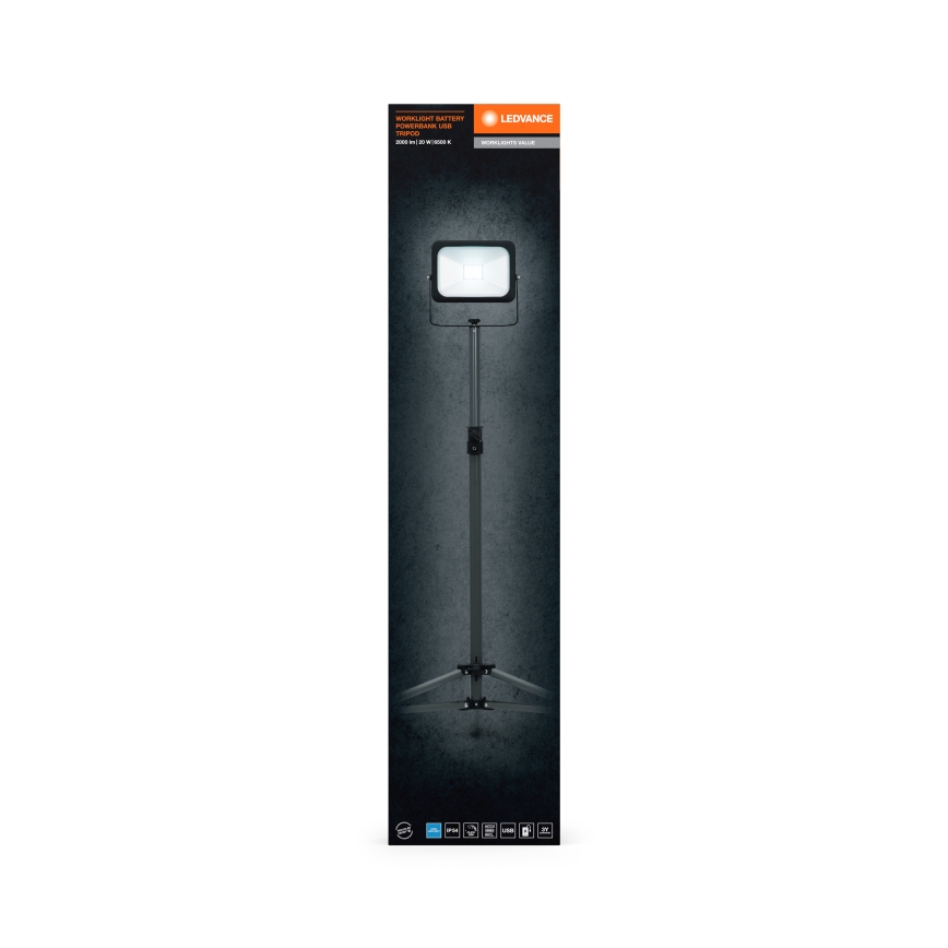 Ledvance - LED Dimbar strålkastare med hållare WORKLIGHT TRIPOD LED/20W/3,7V 1500 mAh IP54