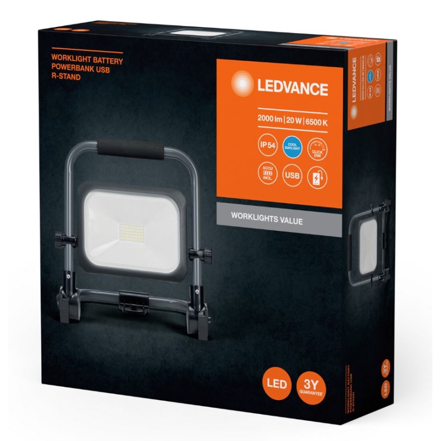 Ledvance - LED Ljusreglerad utomhus rechargeable strålkastare WORKLIGHT BATTERY LED/20W/5V IP54