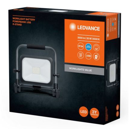 Ledvance - LED Ljusreglerad utomhus rechargeable strålkastare WORKLIGHT BATTERY LED/30W/5V IP54