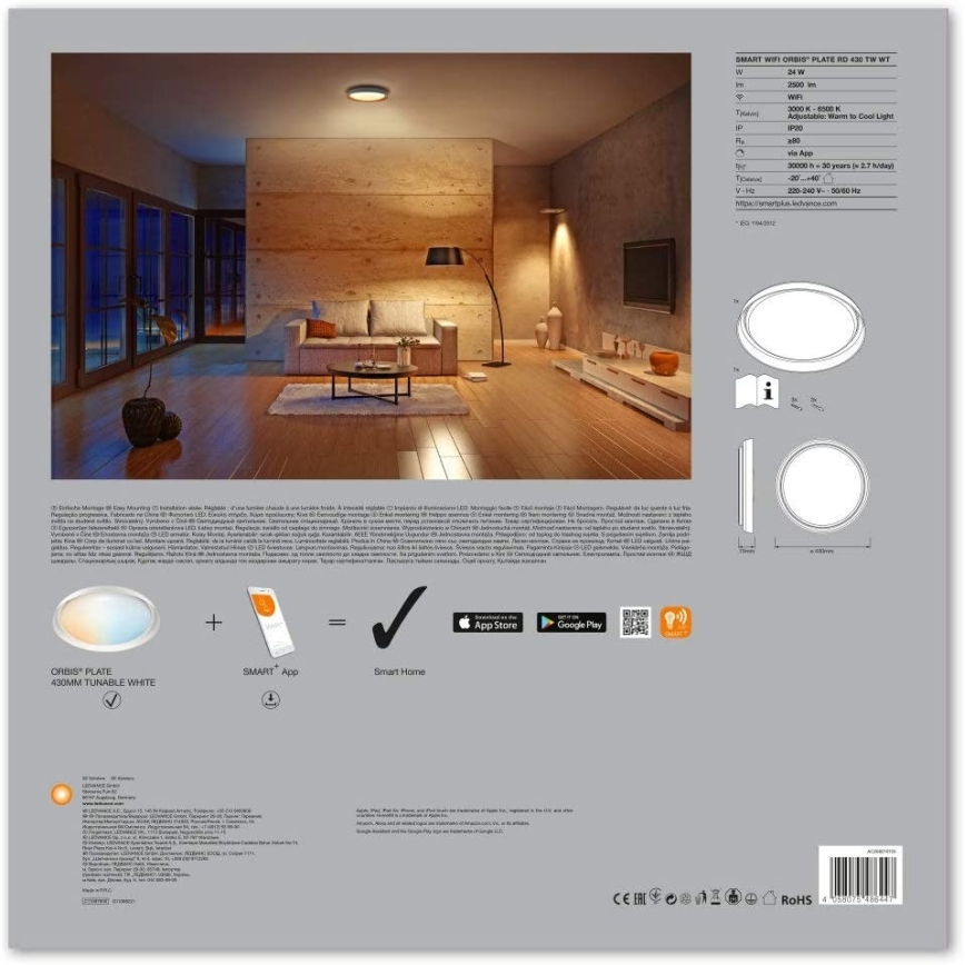Ledvance - LED Dimbar Takbelysning SMART+ PLATE LED/24W/230V Wi-Fi