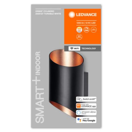 Ledvance - LED ljusreglerad vägglampa  SMART+ CYLINDRO LED/12W/230V 3000-6500K Wi-Fi svart 