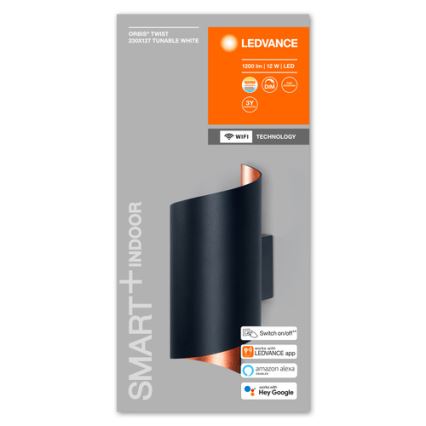 Ledvance - LED ljusreglerad vägglampa  SMART+ TWIST LED/12W/230V 3000-6500K Wi-Fi svart 