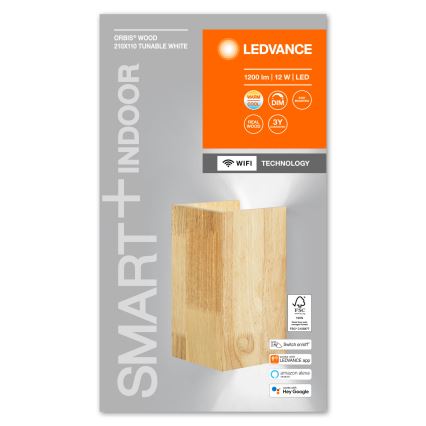 Ledvance - LED ljusreglerad vägglampa  SMART+ WOOD LED/12W/230V 3000-6500K Wi-Fi