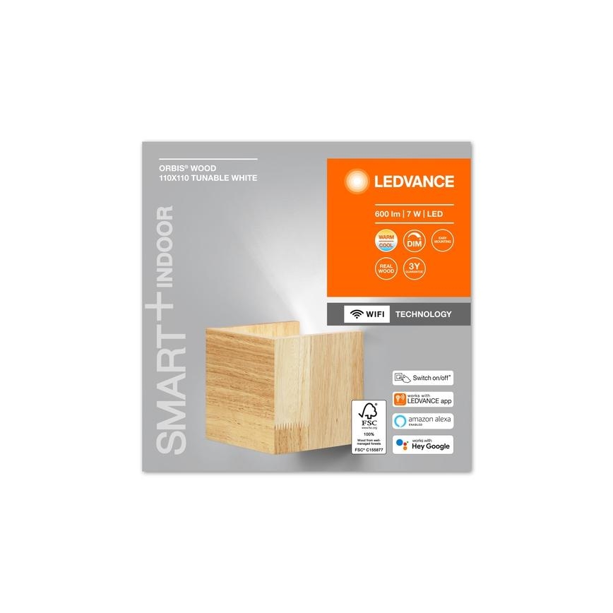 Ledvance - LED ljusreglerad vägglampa  SMART+ WOOD LED/7W/230V 3000-6500K Wi-Fi