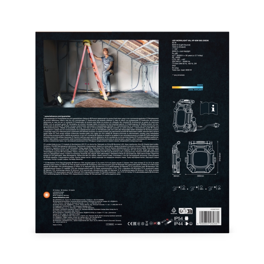Ledvance - LED Ljusreglerad fungerar belysning med 2 uttag WORKLIGHT VALUE LED/60W/230V IP54
