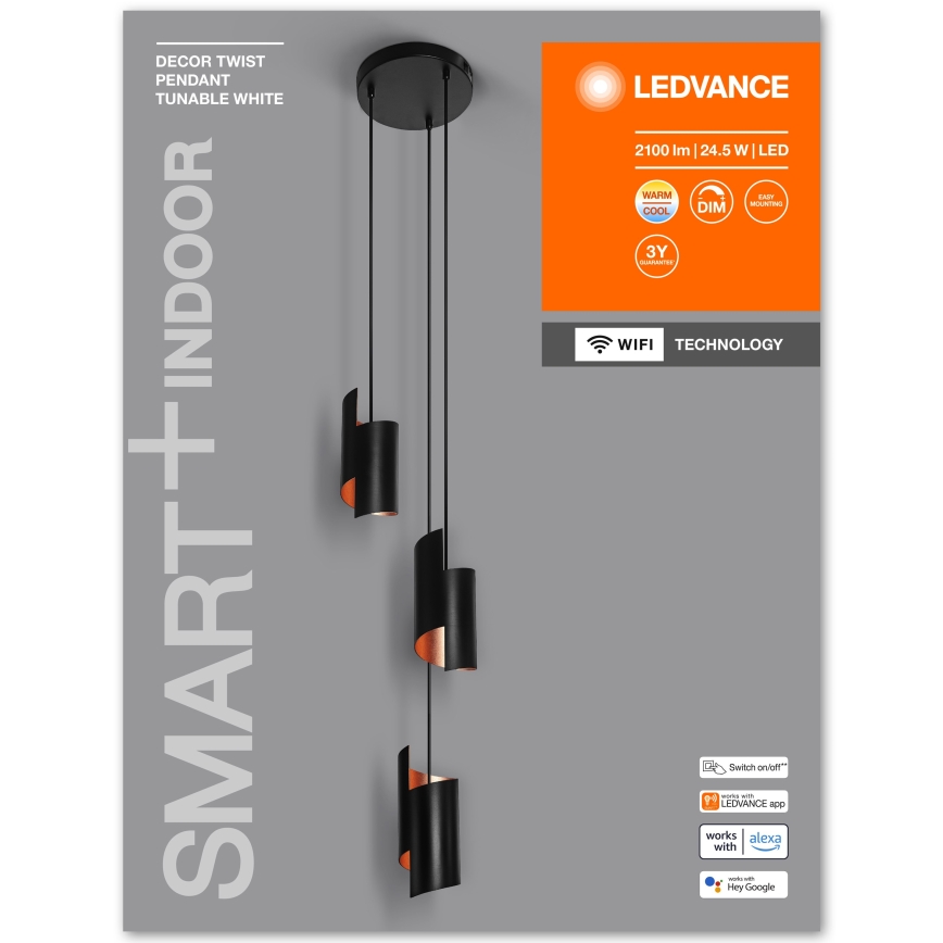 Ledvance - LED ljusreglerad ljuskrona på snöre SMART+ DECOR 3xLED/8W/230V svart Wi-Fi