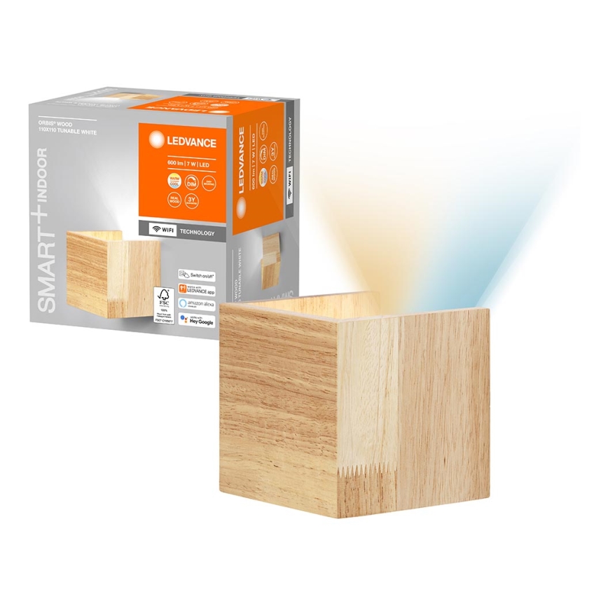 Ledvance - LED ljusreglerad vägglampa  SMART+ WOOD LED/7W/230V 3000-6500K Wi-Fi
