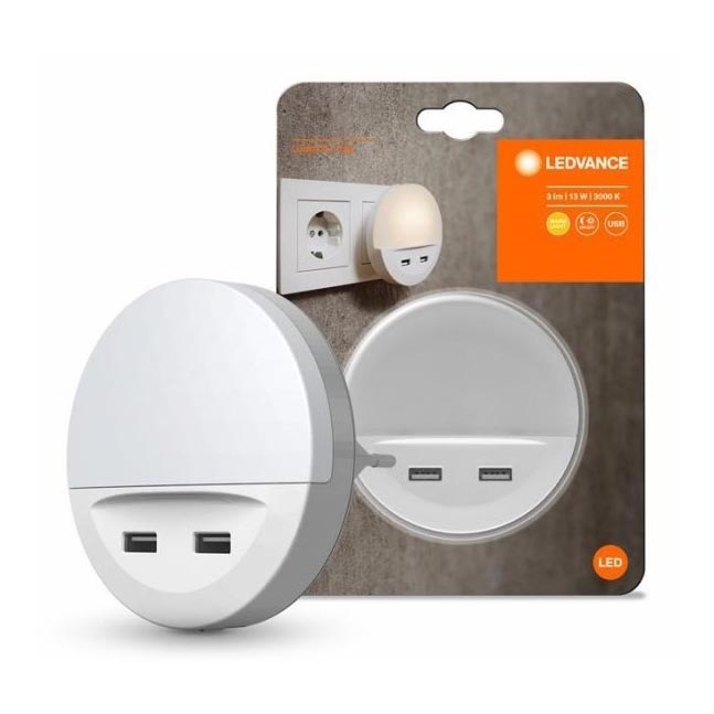 Ledvance - LED Nattlampa för ett eluttag med sensor LUNETTA 2xUSB LED/13W/230V