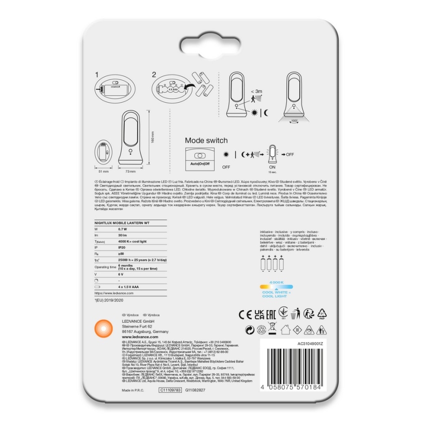 Ledvance - LED nattlampa med sensor  MOBILE LED/0,7W/4xAAA