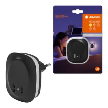 Ledvance - LED nattlampa med sensor och kontakt och USB LUNETTA LED/12,5W/230V 3000K svart