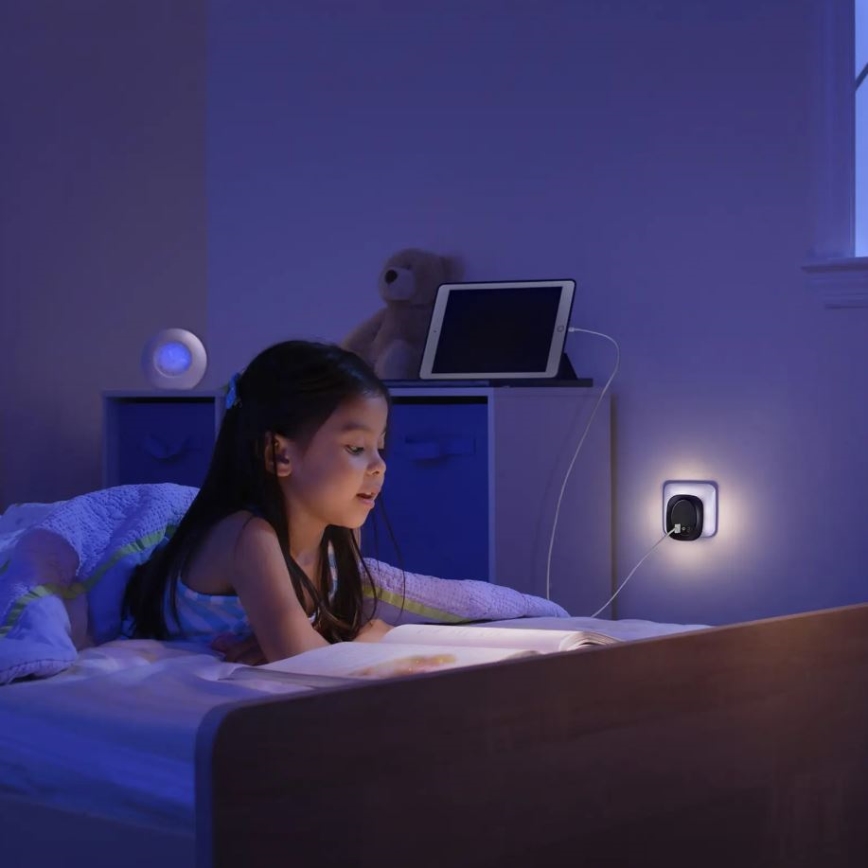 Ledvance - LED nattlampa med sensor och kontakt och USB LUNETTA LED/12,5W/230V 3000K svart