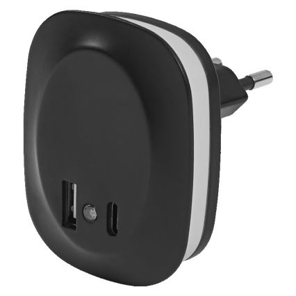 Ledvance - LED nattlampa med sensor och kontakt och USB LUNETTA LED/12,5W/230V 3000K svart