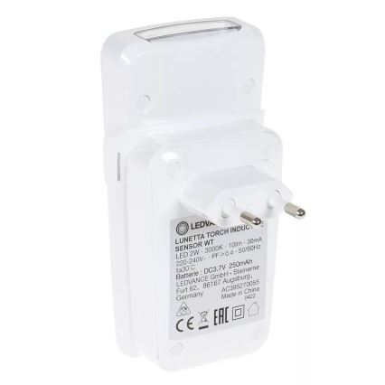 Ledvance - LED orienteringslampa med sensor för vägguttag LUNETTA LED/2W/230V