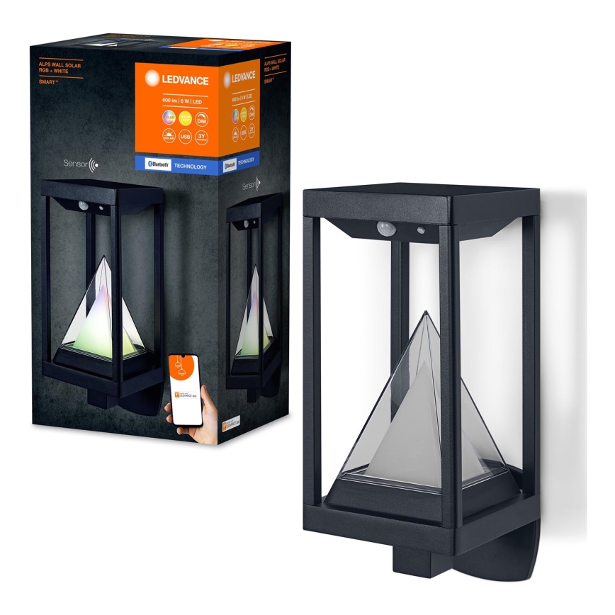 Ledvance - LED RGBW Dimbar solcellsvägglampa med sensor SMART+ ALPS LED/6W/3,7V 3000K IP44