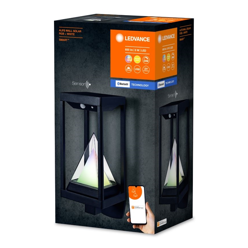 Ledvance - LED RGBW Dimbar solcellsvägglampa med sensor SMART+ ALPS LED/6W/3,7V 3000K IP44
